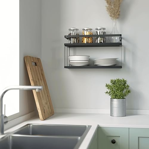 Miniatura 6 de RICHER HOUSE Estantes flotantes de doble nivel, estante de baño de madera rústica montado en la pared, estantes de almacenamiento de papel higiénico