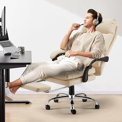 Miniatura 4 de HOMREST Silla de oficina de masaje con calefacción, sillas reclinables ergonómicas de piel sintética, masaje USB y 4 puntos, silla de oficina