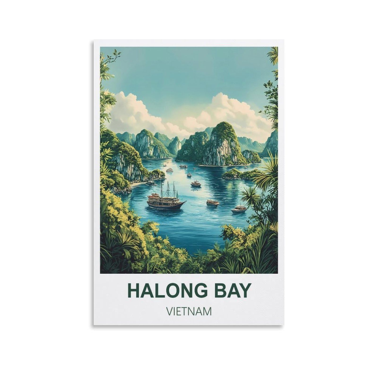 Fjiwecwsq Unframe-Style Halong Bay Vietnam Vintage Travel Posters 12X18inch(30X45cm) Canvas Wall Art Painting Prints