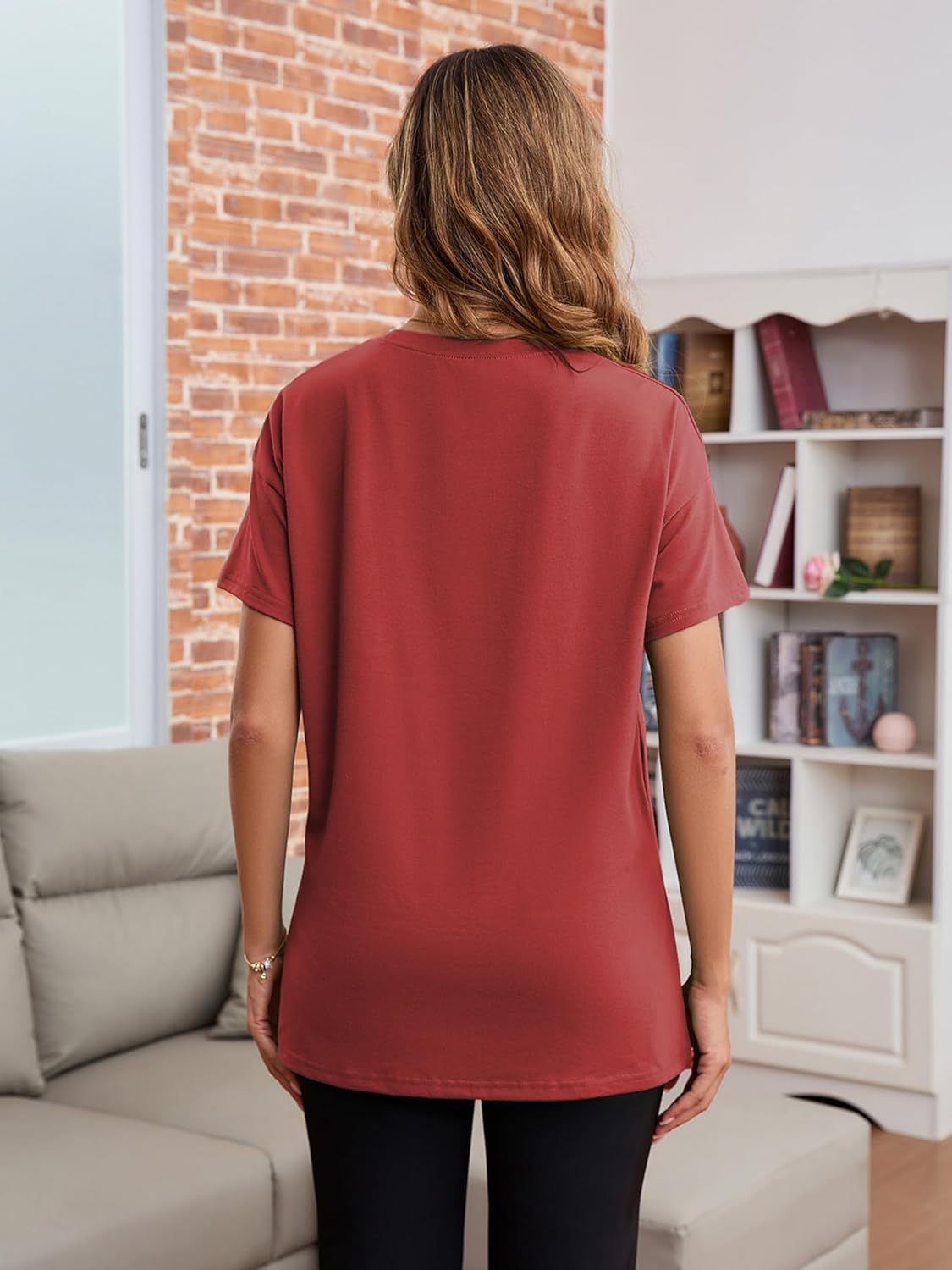 Ecavus Women's Oversized Nursing Shirts for Breastfeeding with Hidden Zipper Short Sleeves Side Splits Maternity Tops - Image 6