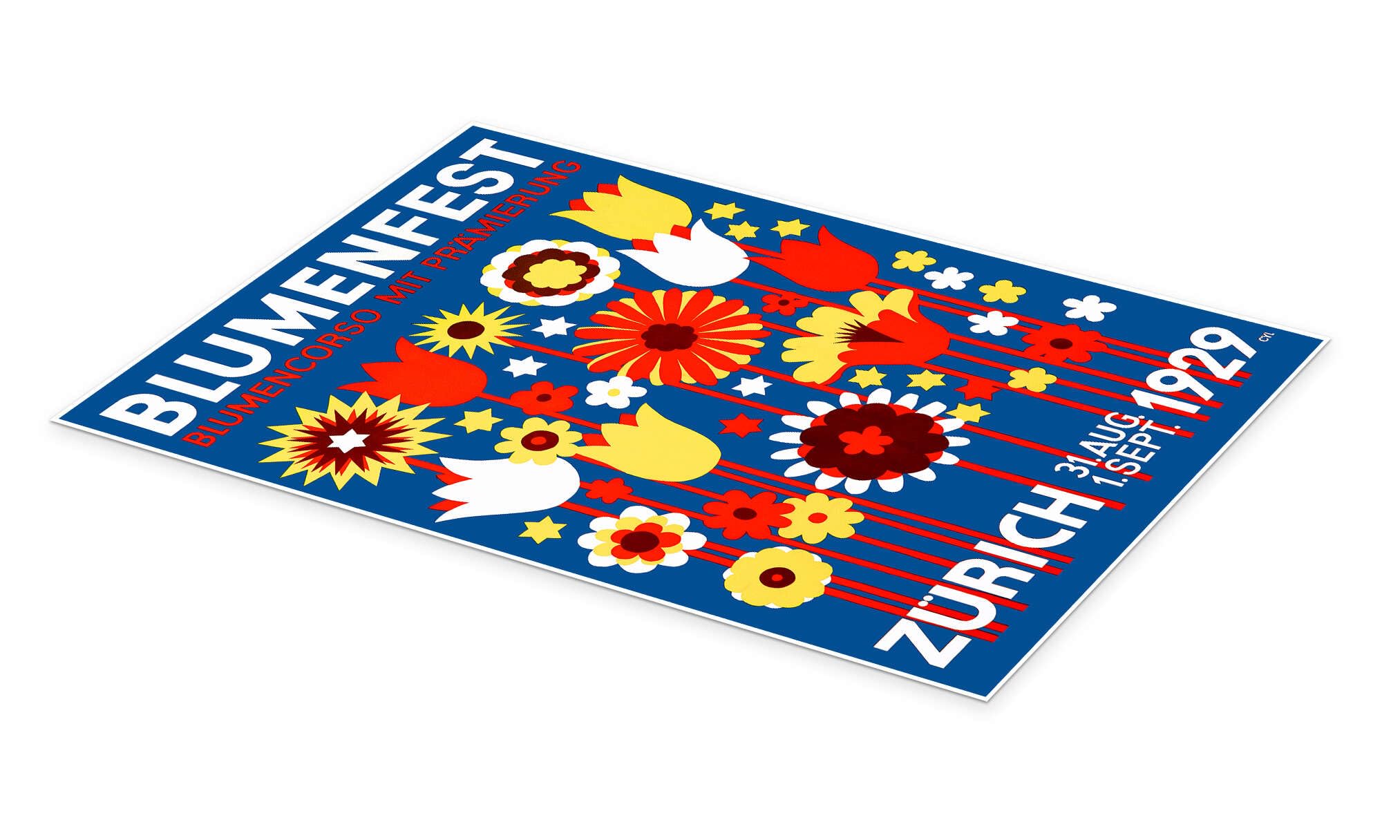 Posterlounge Flower Festival Zurich, 1929 Poster | 90 x 130 cm di Walter Cyliax Blu Quadri Decorazione per pareti