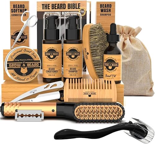 12-Piece Men's Beard Grooming Kit with Straightener, Oil and Balm