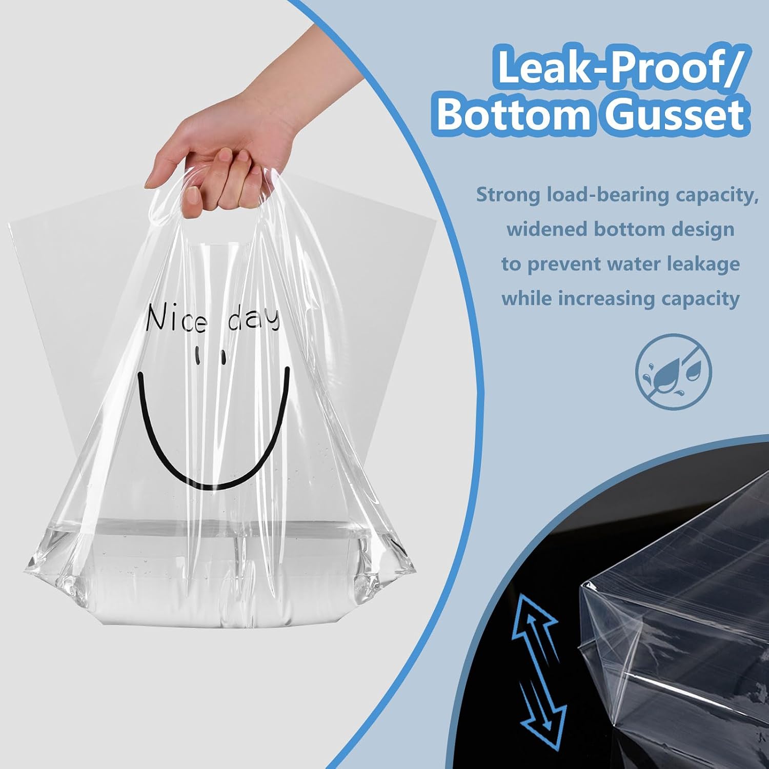 100 Clear Plastic Bags With Handles | 4.8 Mil Thick, 12.6"x14.2" , Bottom Gusset, Merchandise Bags for Retail, Small Business, Boutique Stores, Gifts