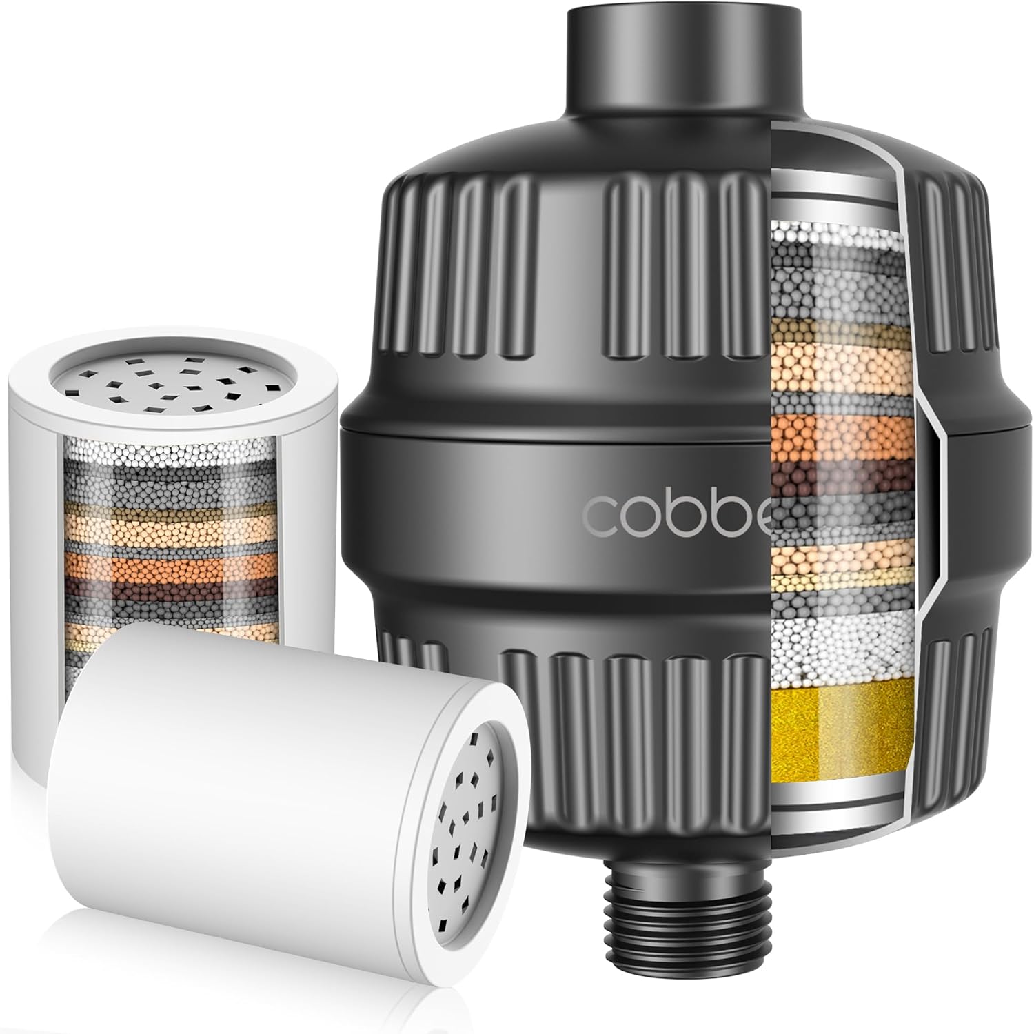 Cobbe Shower Filter for Hard Water Shower Head Filter - with Replaceable Filter Cartridges - High Output Shower Water Filter for Removing Chlorine and Harmful Substance, Matte Black