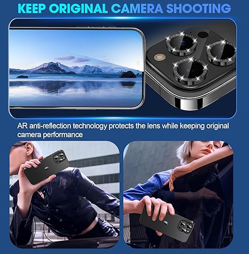 Miniatura 126 de Xfilm Protector de lente de cámara Bling para iPhone 14 Pro/14 Pro Max, dureza 9H a prueba de rayones, protector de anillo individual de metal