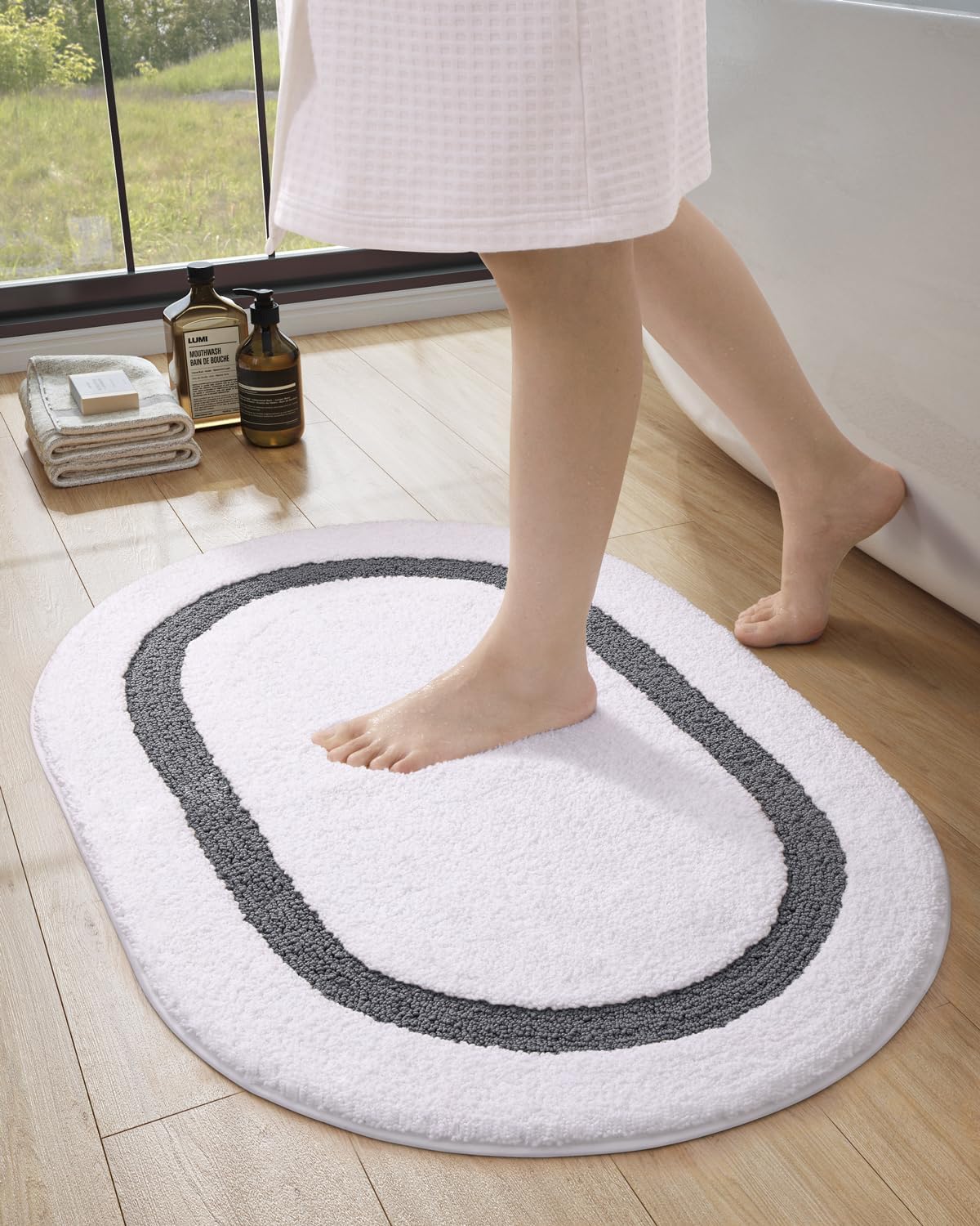 Amazon.com: LUMI Oval Bathroom Rug,White Bath Mat Non Slip,Premium Super Water Absorbent Oval ...
