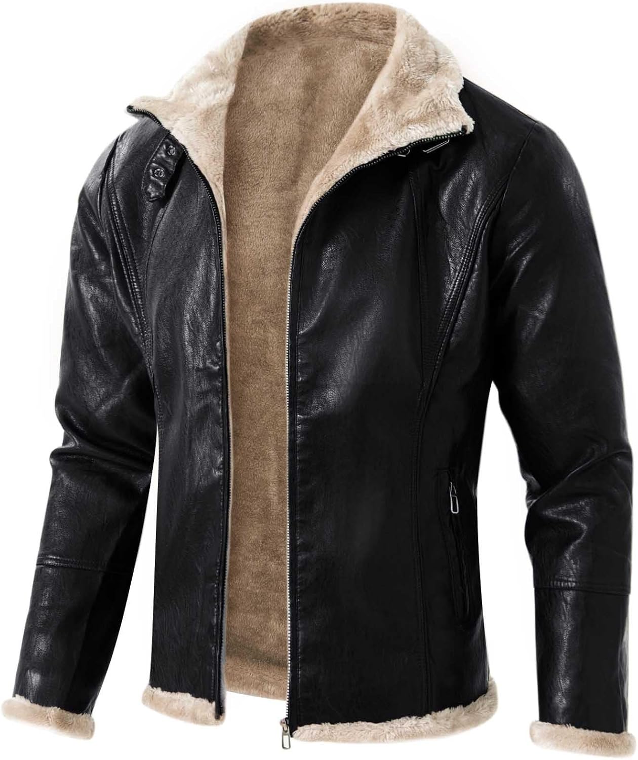 Men's Fleece Lined Faux Leather Coat Warm Plus Size Trucker Jacket Winter Coats Fur Collar Sherpa Jacket Trench Coats