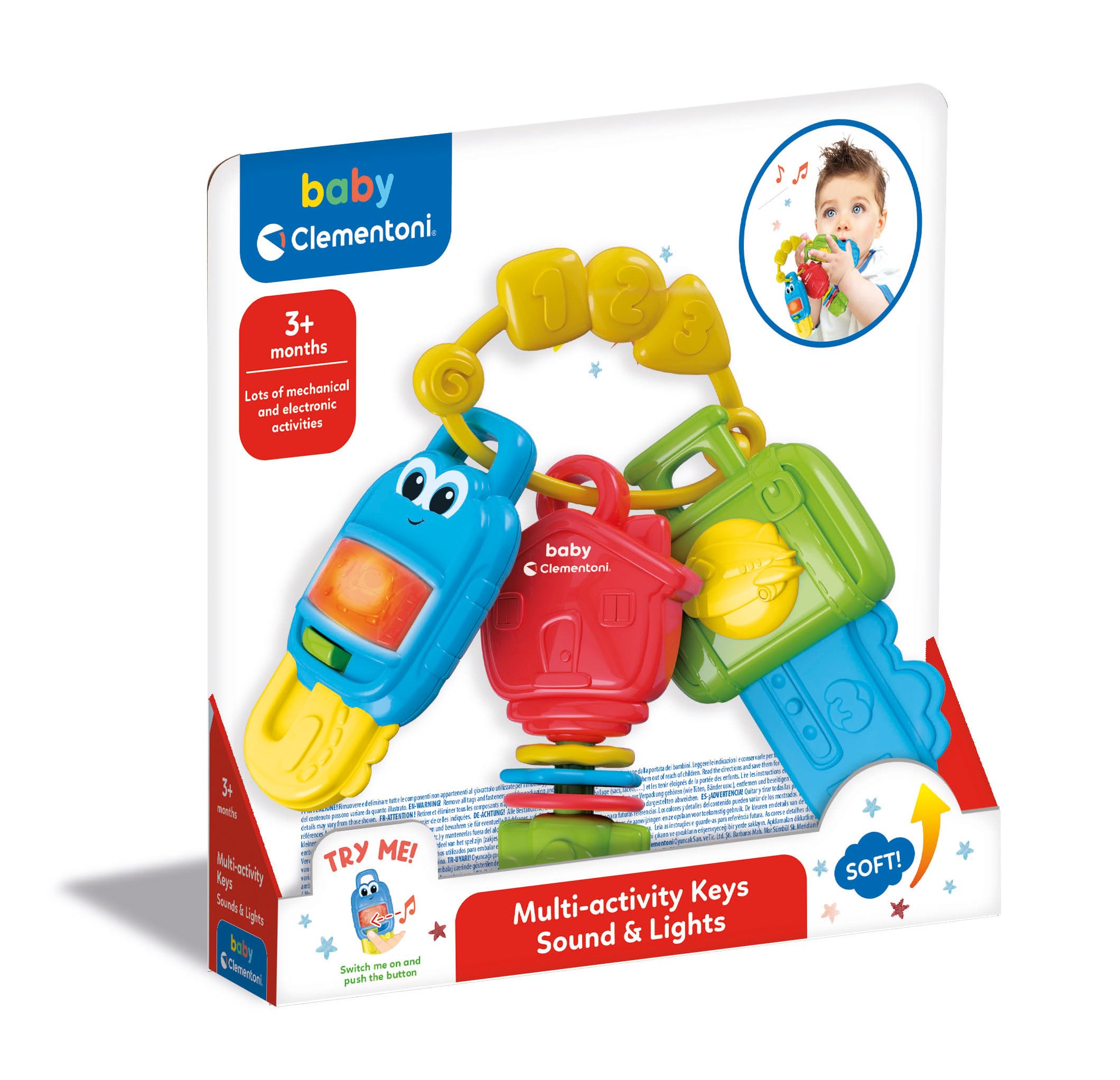 Clementoni - 3 Chiavi Giocattolo Interattive, Multi-Activity Keys, Gioco Musicale Elettronico per la Prima Infanzia con Luci e Suoni, Bambini 3-36 Mesi, Batterie Incluse, 17914