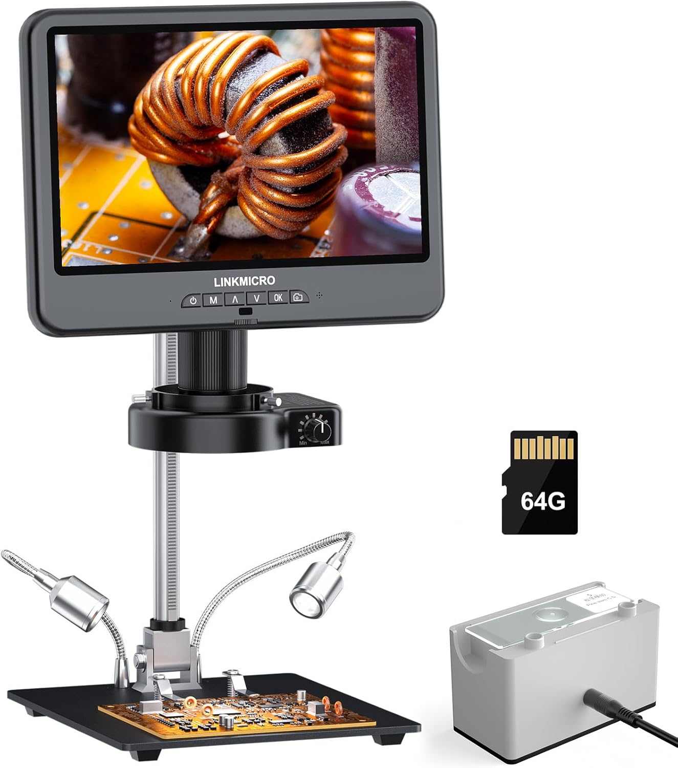 4K 30FPS HDMI Digital Microscope with 10.1'' Screen for Soldering LM208S, 4K Coins Microscope Camera 1500X for Adults, 3840P UHD Video Audio, 56 LED Ring Light, Full Coin View, PC View, 64G