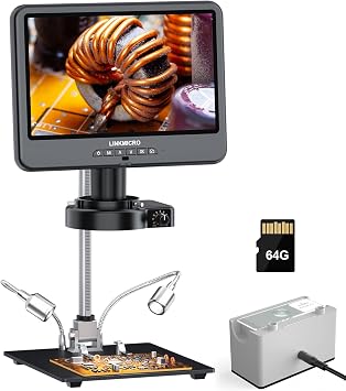 4K 30FPS HDMI Digital Microscope with 10.1 Screen for Soldering LM208S, 4K Coins Microscope Camera 1500X for Adults, 3840P UHD Video Audio, 56 LED Ring Light, Full Coin View, PC View, 64G