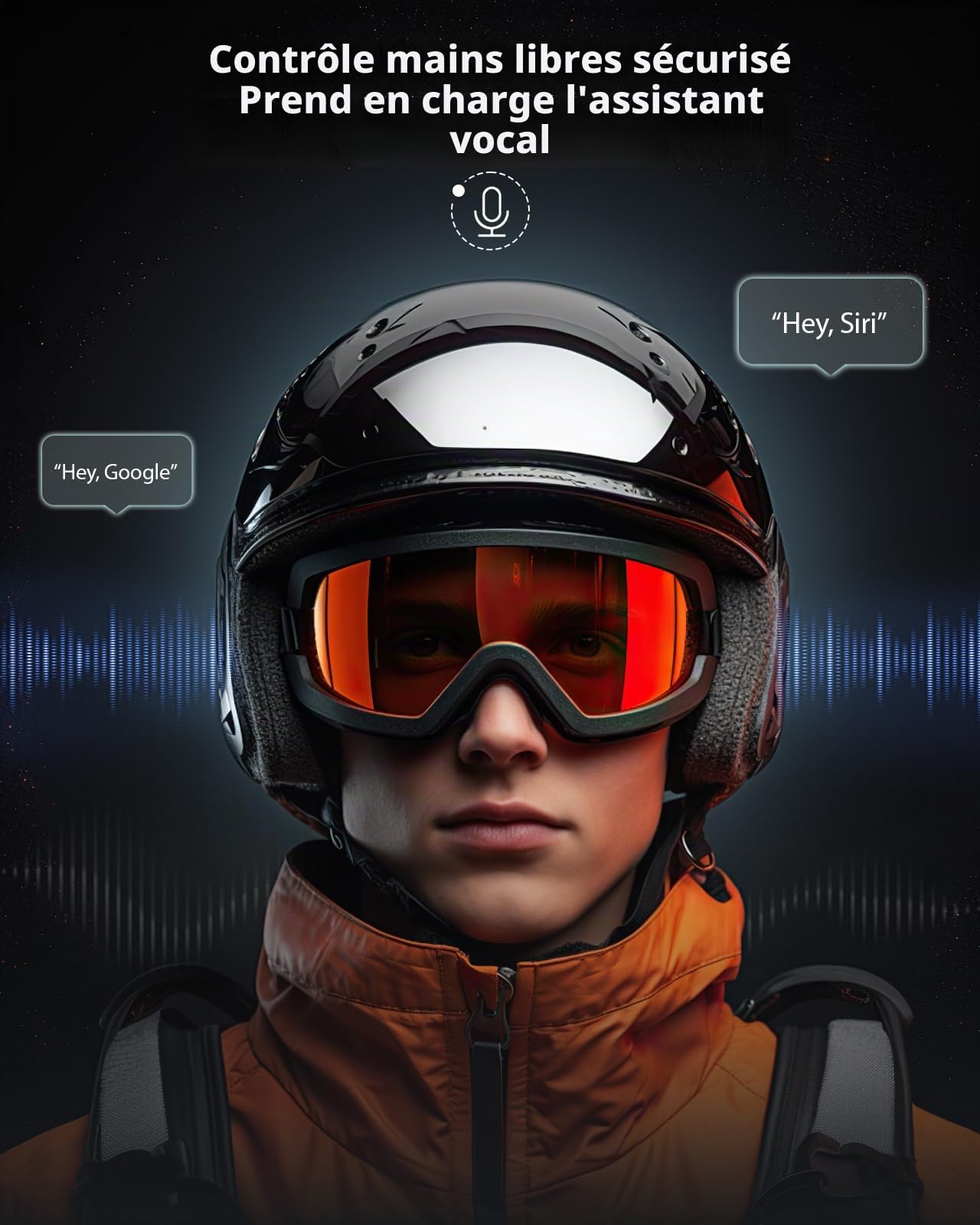 Doohoeek Casque Audio de Ski sans Fil, Casque Bluetooth avec Micro intégré & Protection IPX5, Universelle & Commandes compatibles avec Les Gants pour Snowboard et Ski
