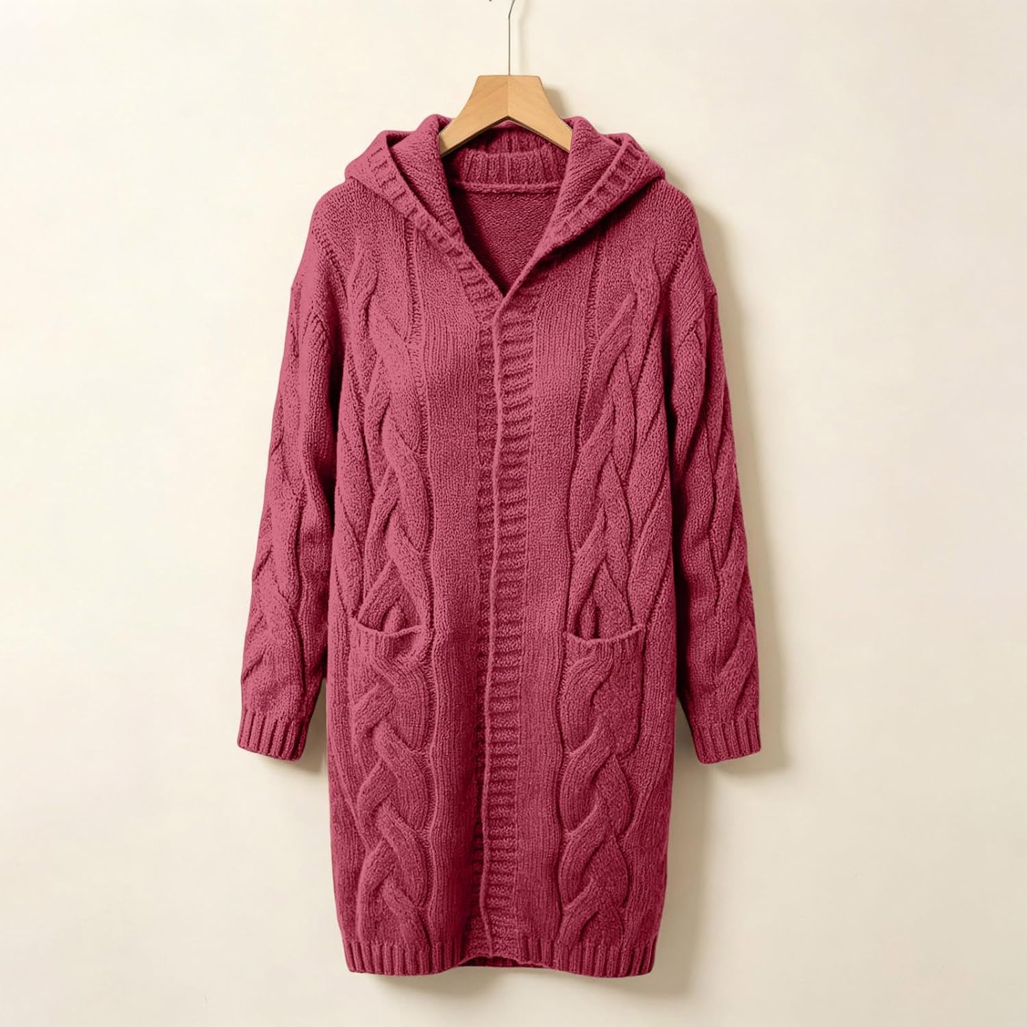 Women's Cable Knit Open Front Cardigan Sweaters Hooded Outerwear
