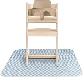 mushie Baby Splat Mat 42.5x42.5 Inch (Blue Check) | Water Resistant for Under High Chair and Infant Play