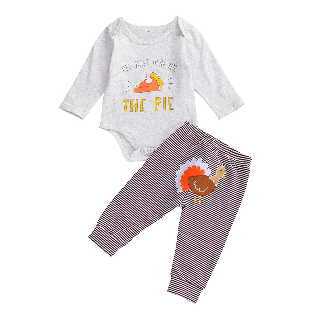 Infant Baby Boy Girl Thanksgiving Outfit Long Sleeve Romper Bodysuit Tops Turkey Pants Hat Headband 4PCS Clothes Set
