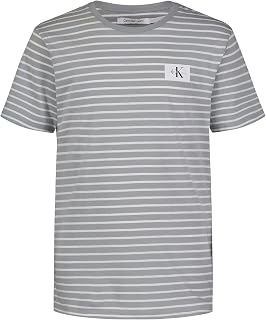 Boys' Short Sleeve Striped Crew Neck T-Shirt, Soft, Comfortable, Relaxed Fit, Linear Quarry, 8