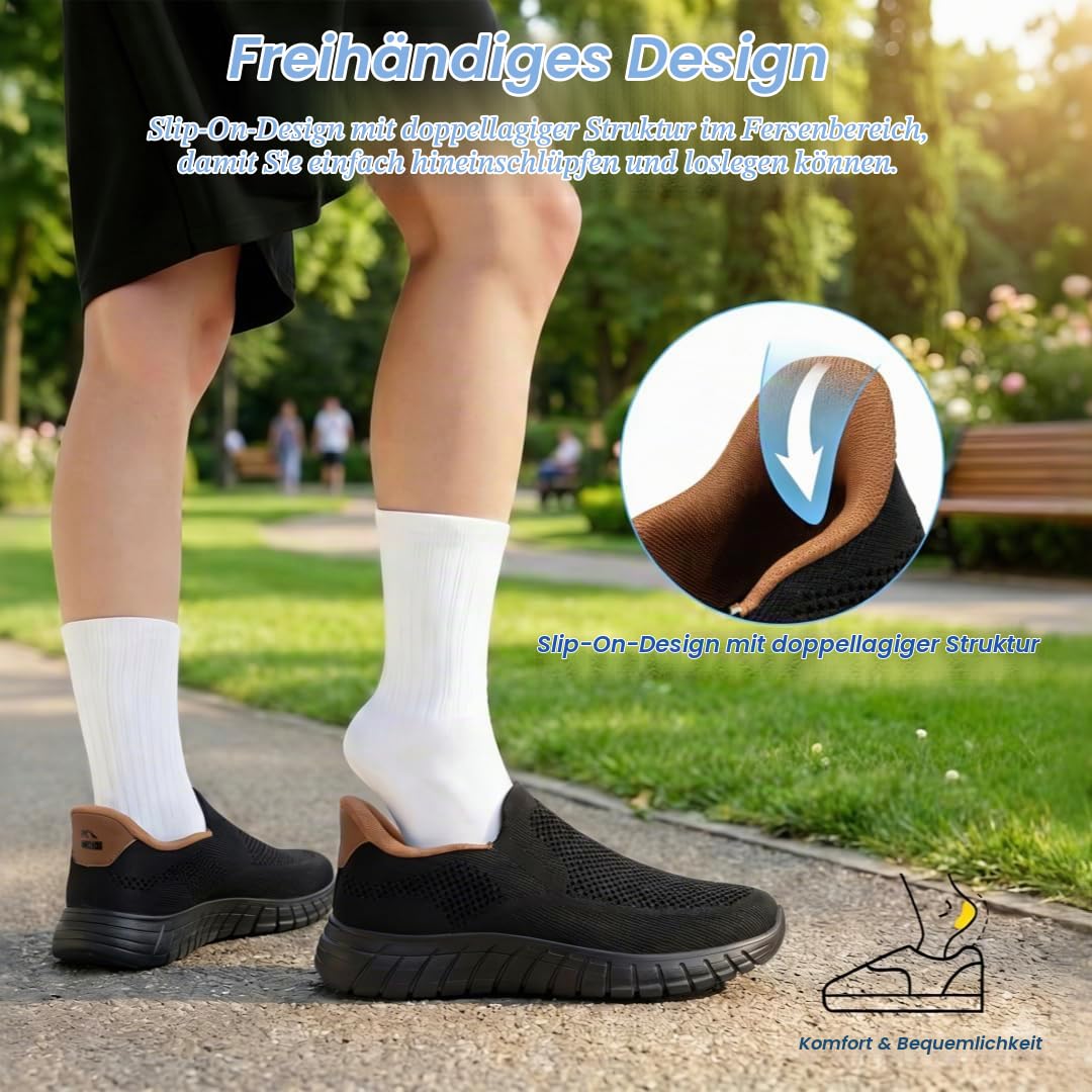 ODCKOI Slip On Sneaker Herren Fußgewölbestütze Orthopädische Schuhe | Leichte atmungsaktive Meshschuhe Mit Zehenbox Nullabsatz Sohlen Walkingschuhe für Alltag, Arbeit, Büro und langes Stehen