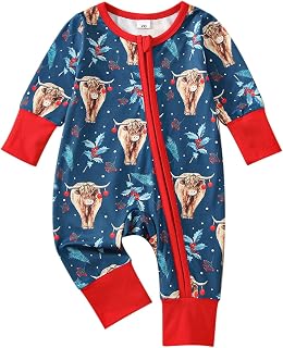 Western Baby Girl Clothes Cow Print Long Sleeve Romper Jumpsuit Zip Up Onesie Bodysuit Headband Cute Cow Outfit