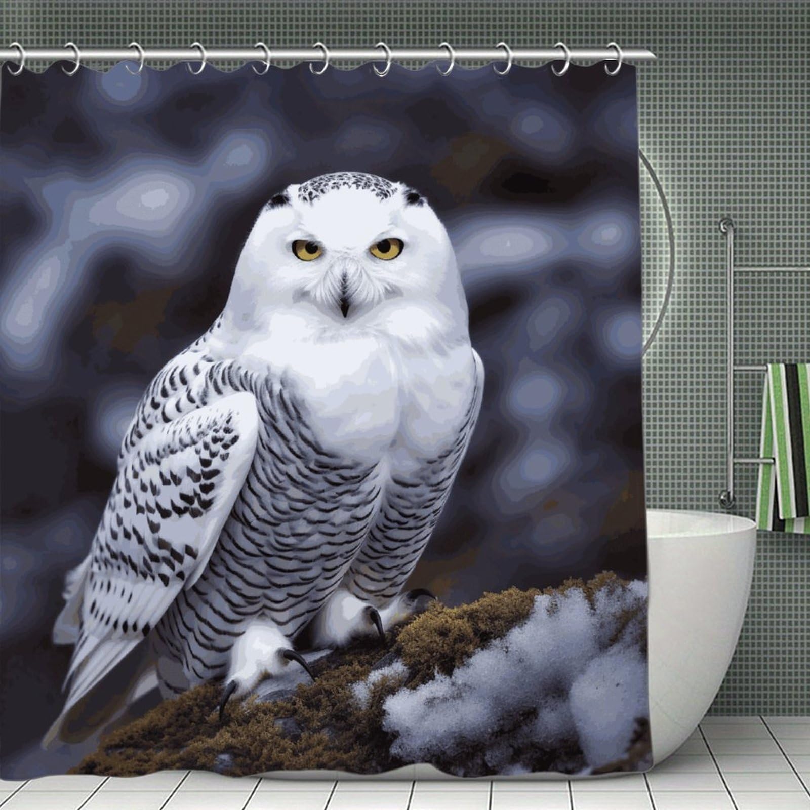 VstaDank Arctic Owl Shower Curtain 71x71 Heavy Duty Polyester Cloth Bath Curtain with Hooks Thick Waterproof Shower Liner Fun Magic Decorative Bathroom Curtains for Bathtub