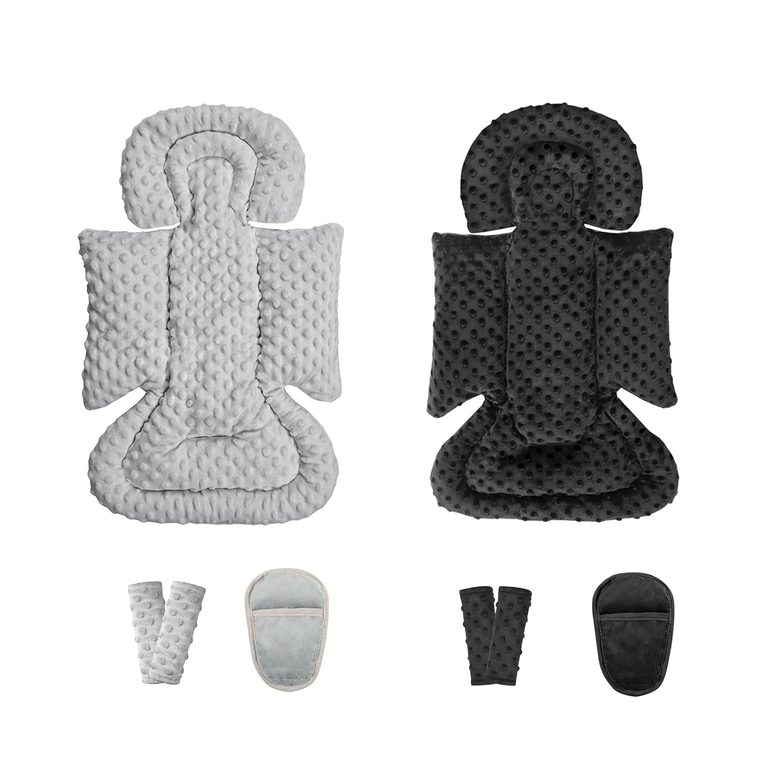 Infant Car Seat Insert Boy Girl, 3 in 1 Newborn Carseat Insert with Strap Pads, Car Seat Head Support for Baby Strollers, Swings, and Bouncers, Grey Black