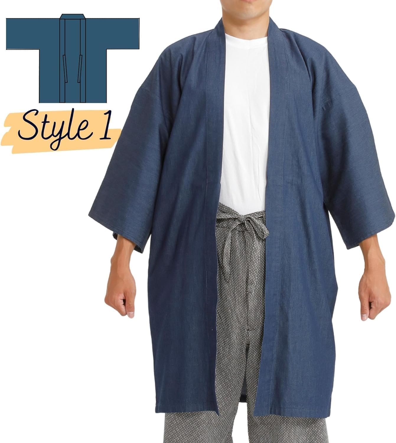 Edoten yukata kimono happi yarn-dyed denim fabric 4.5oz thin haori 3WAY cotton 100% men’s ladies' solid color navy