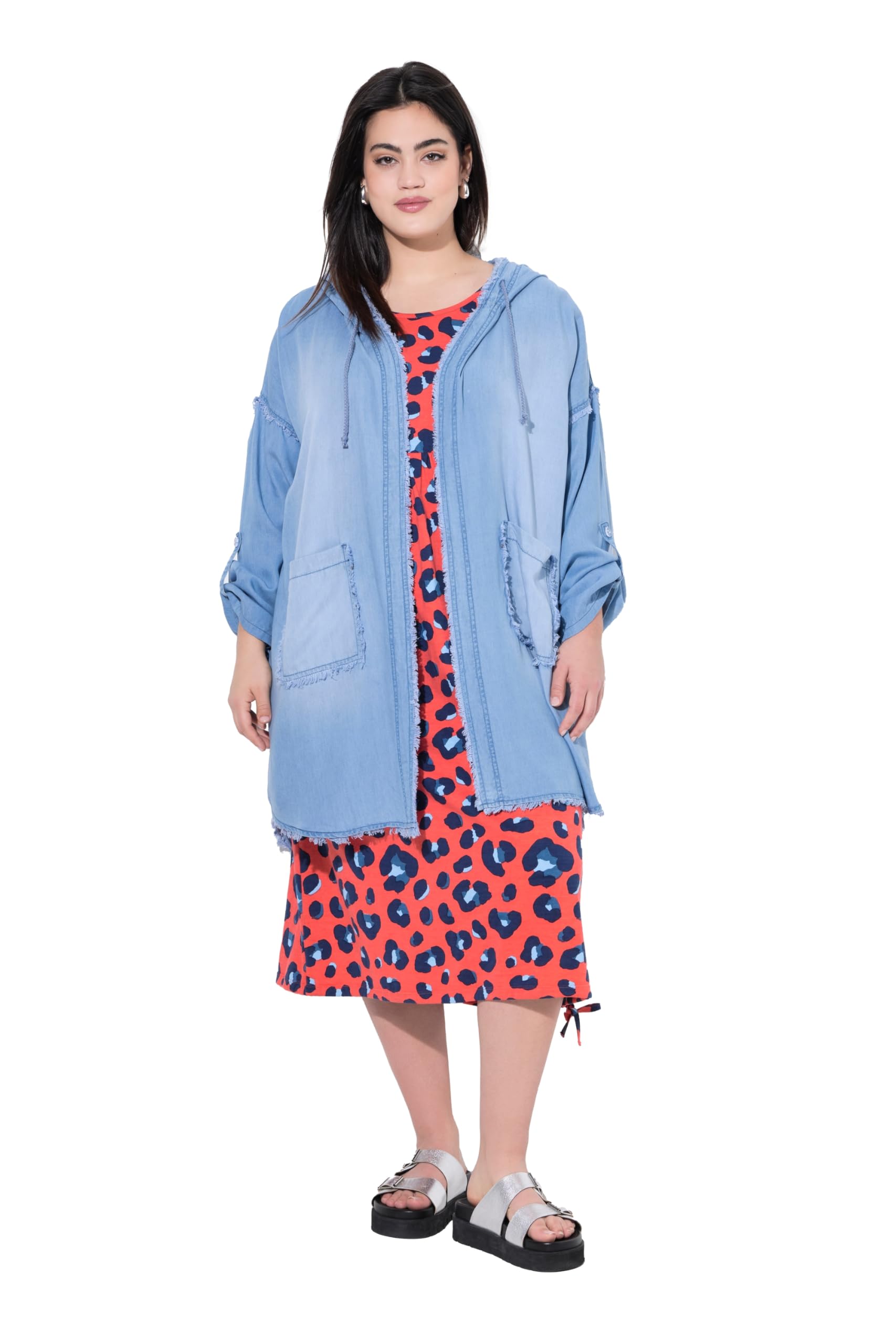 Angel of Style Damen große Größen Übergrößen Plus Size Jacke, softe Jeansoptik, Kapuze, Rückenprint 841651