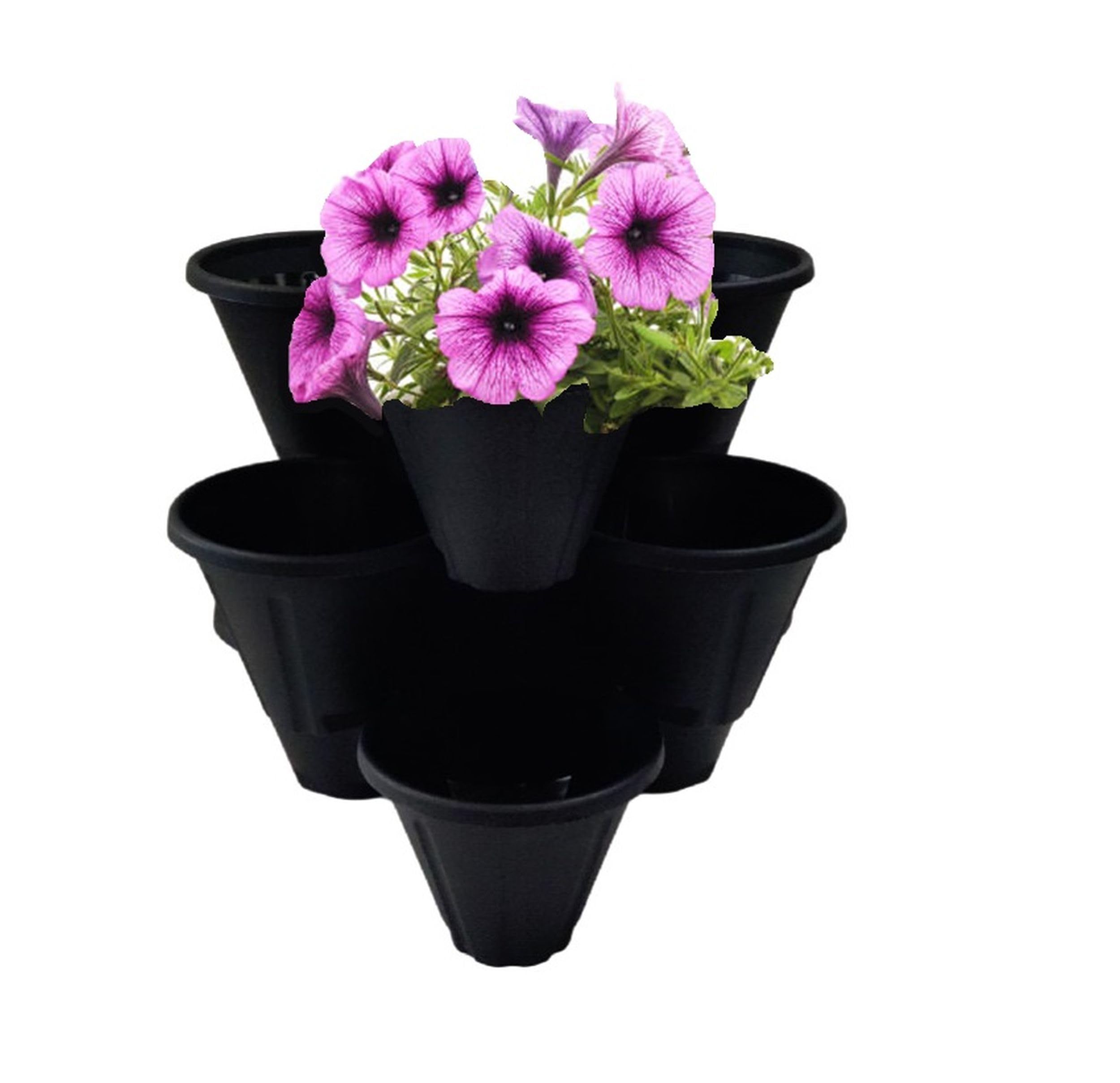 Shop4allsorts Set Of 3 Black Strawberry Trio Planters Stackable Plastic Patio Herb Planter Flower Pots