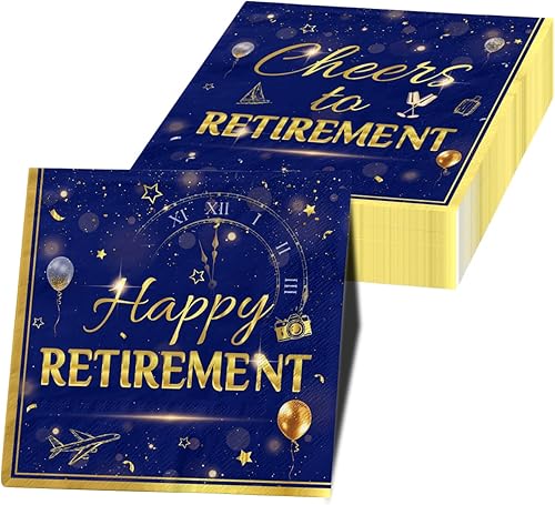 Servilletas de feliz jubilación, 40 unidades, decoraciones de fiesta de jubilación, servilletas de cóctel plegables desechables para hombres y
