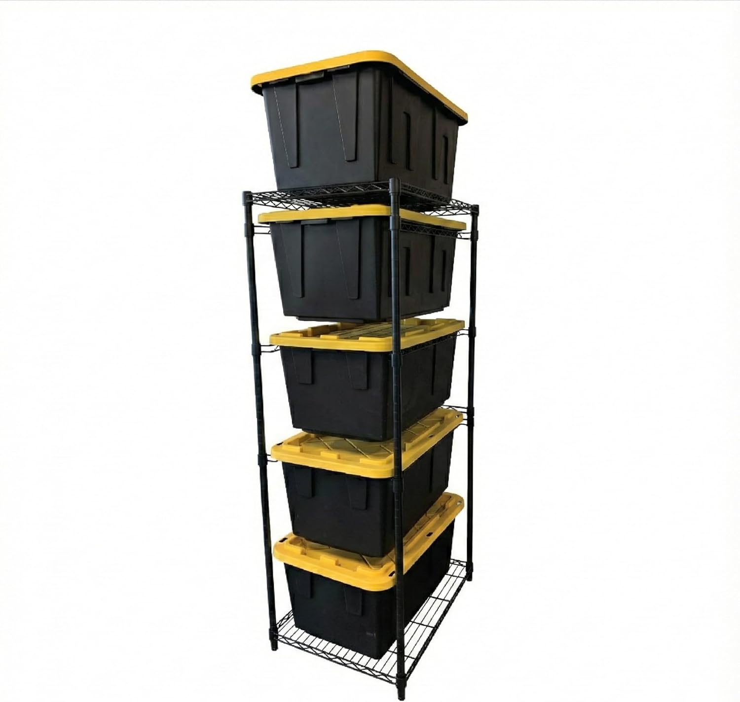 MonsterRAX 5-Tier Heavy Duty Garage Slide Rack for 27-Gallon Totes. Industrial metal organization, 250lb capacity, NSF Certified. (Bins not included) (Black)