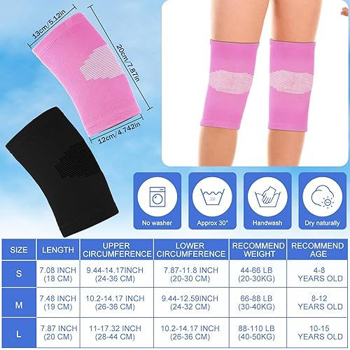Miniatura 2 de 2 pares de rodilleras para niños, rodilleras de compresión para niños, para baloncesto, voleibol, deportes, gimnasia (negro, rosa, S)