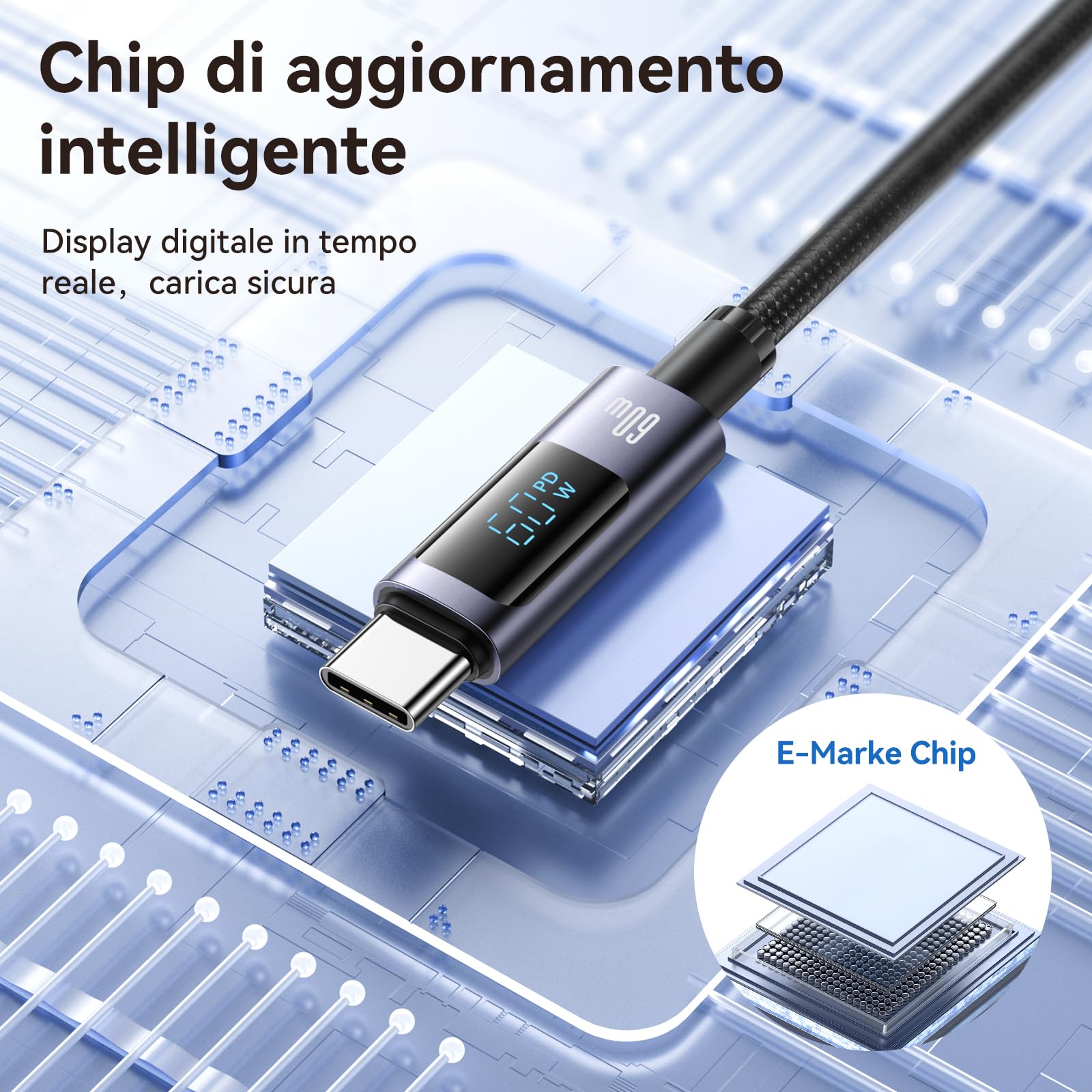 enablink Multi 6 in 1 cavo di ricarica USB C, 60W cavo USB multi ricarica rapida con display LED USB A/C a iP/Micro/Tipo C 1.2M nylon universale cavo di ricarica per Galaxy portatile tablet