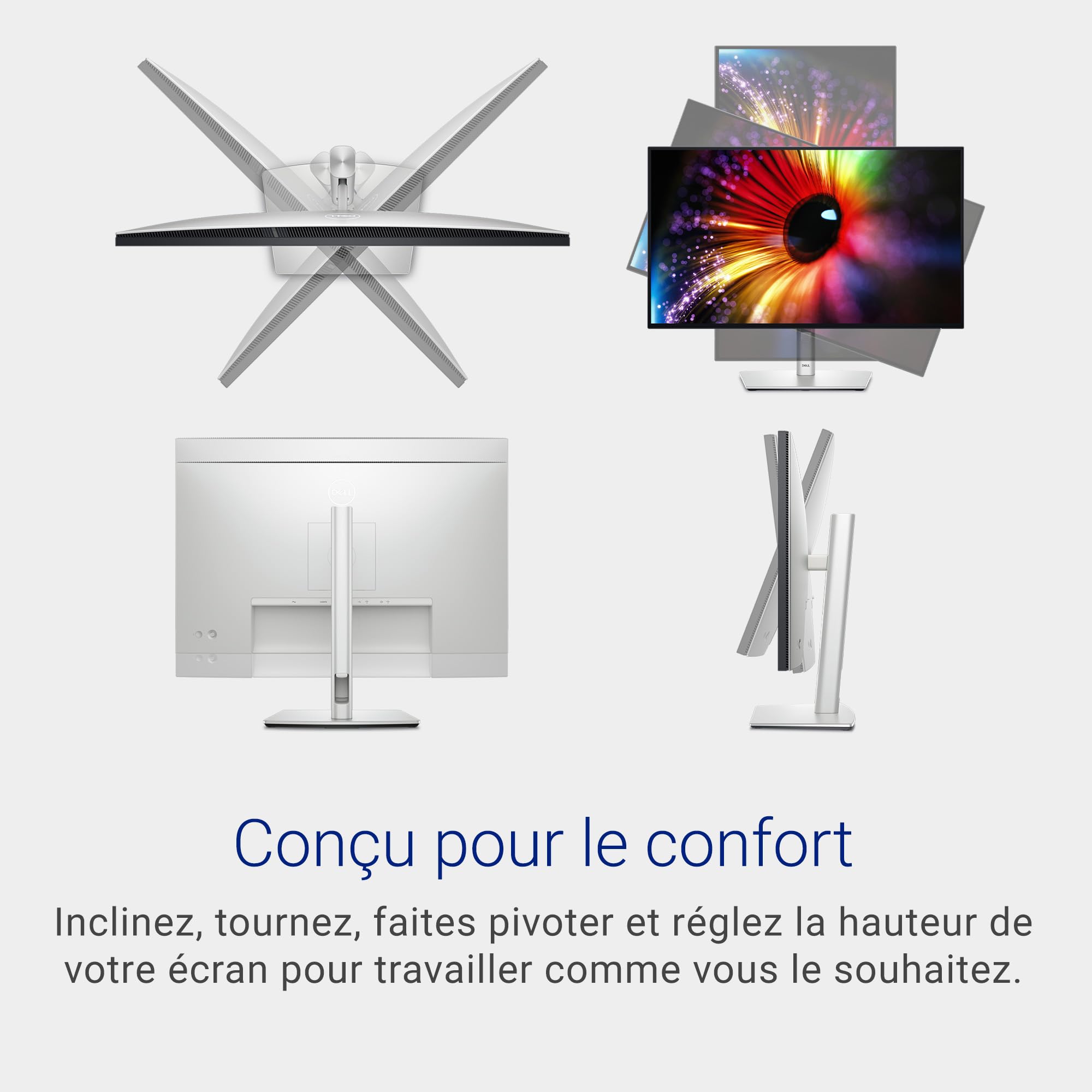 Dell U2724D UltraSharp 27" QHD (2560x1440) Écran PC, 120Hz, IPS Black, 5ms, 98% DCI-P3, 2X USB-C, 2X DisplayPort, HDMI, 3X USB, Garantie 3 Ans, Argent