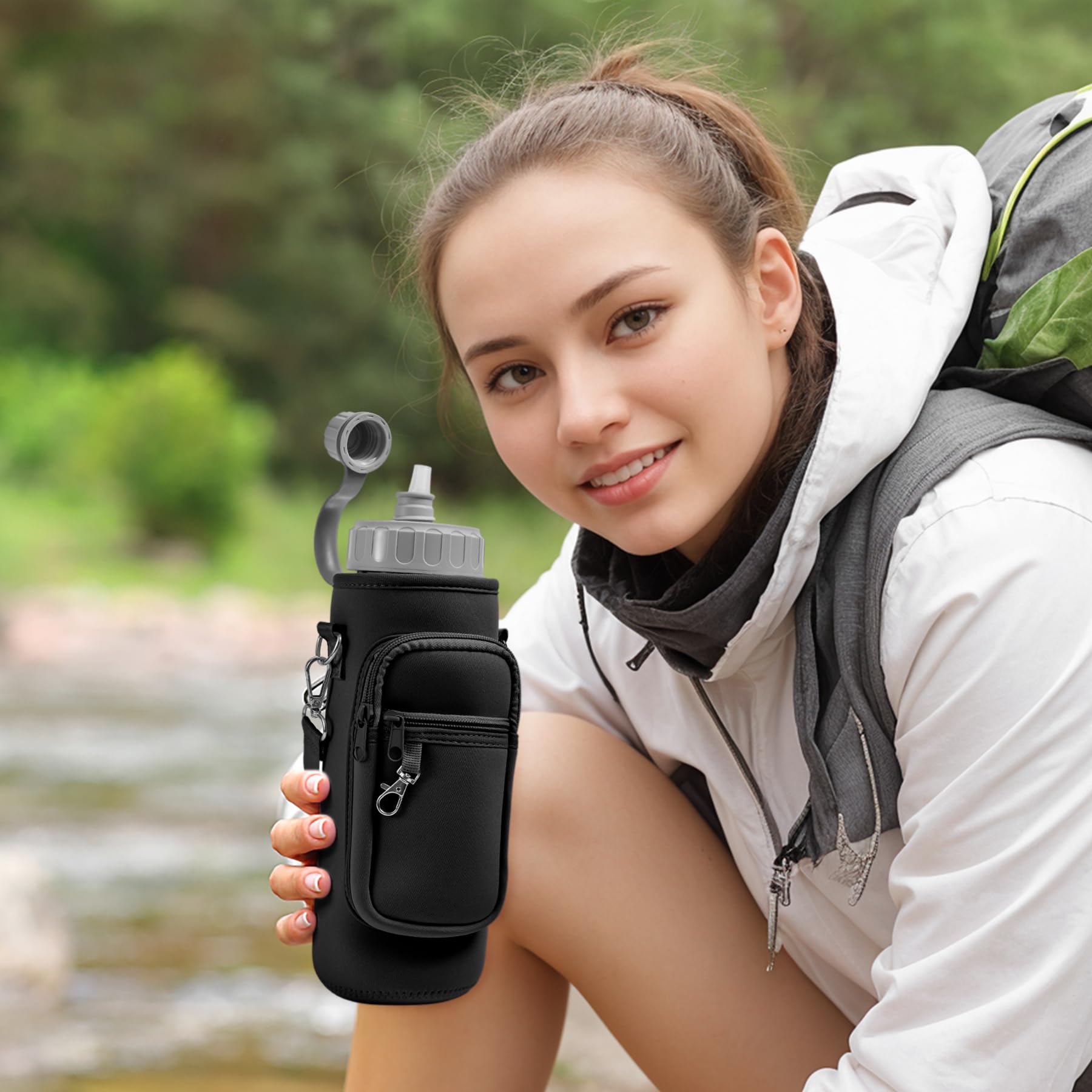 Wasserflaschenhalter mit Gurt, Wasserflaschen-Tasche, 100 ml, großes Fassungsvermögen, verstellbare Schulter-Handschlaufe, 2 Handytaschen, Wasserflaschenhalter, Wasserflaschenzubehör für