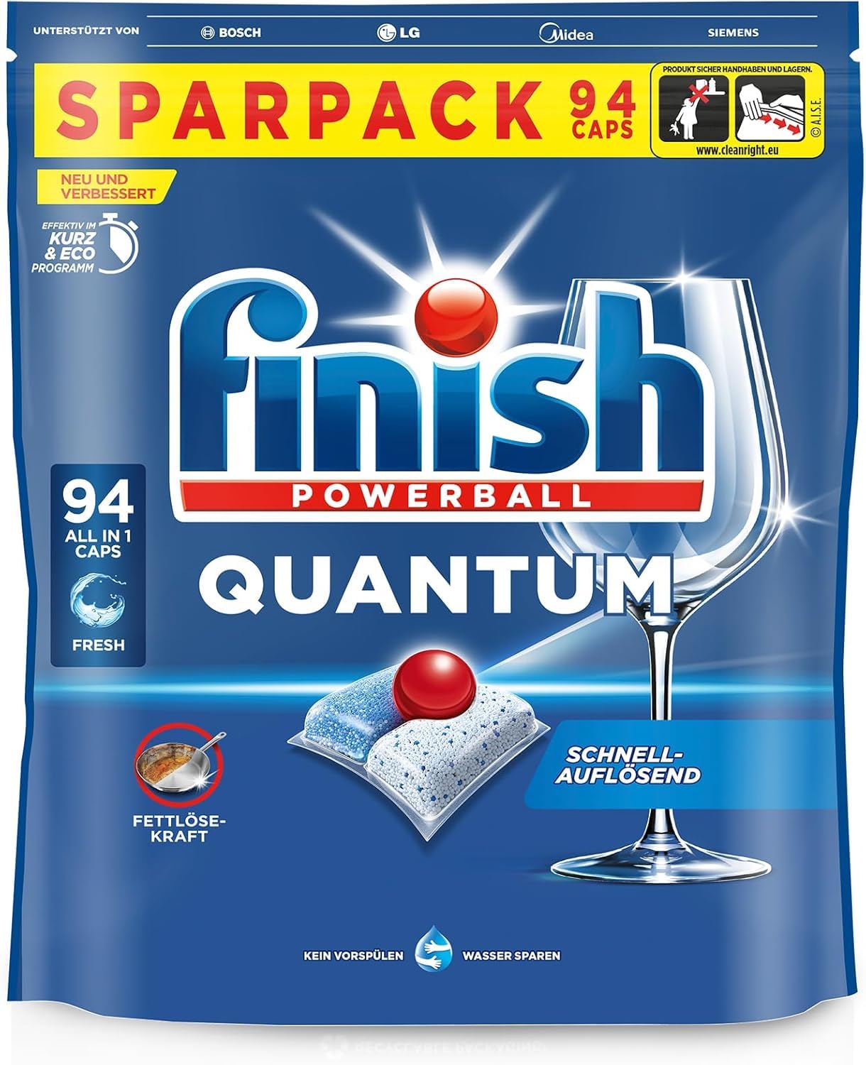 Finish Quantum Fresh Spülmaschinentabs - Geschirrspültabs für kraftvolle Reinigung, Fettlösekraft und Glanz - Sparpack mit 376 Tabs (4 x 94 Tabs)