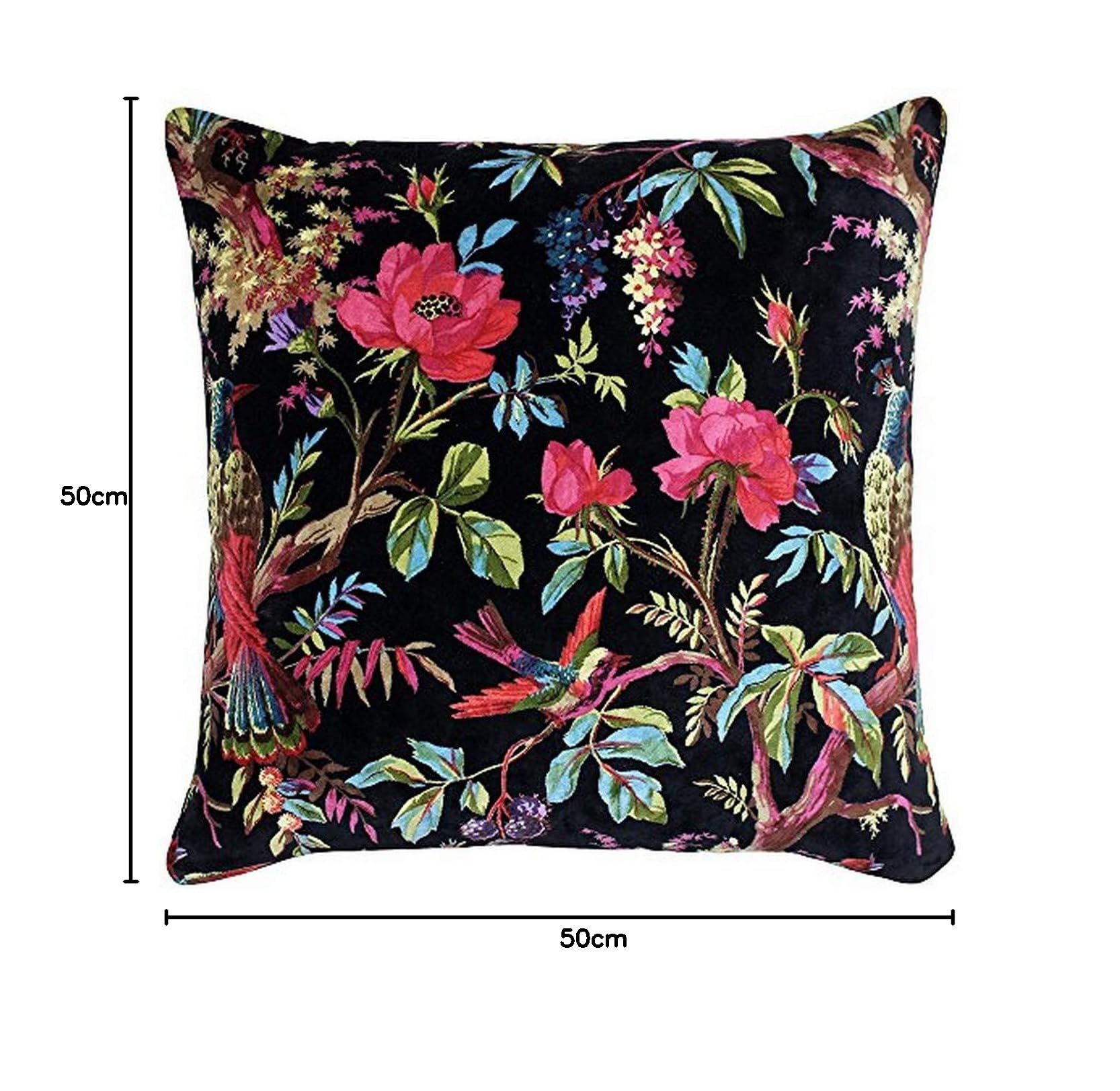 Riva Paoletti Paradise kwadratowa poszewka na poduszkę, kolor czarny, kolorowy nadruk ptaka, sztuczny aksamitny materiał, można prać w pralce, 100% bawełna, 50 x 50 cm, zaprojektowana w Wielkiej