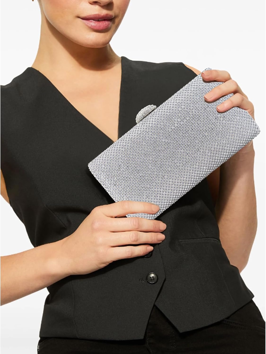 Dexmay Large Rhinestone Purse with Crystal Clasp Evening Clutch Bag Formal Party Handbag - Image 2