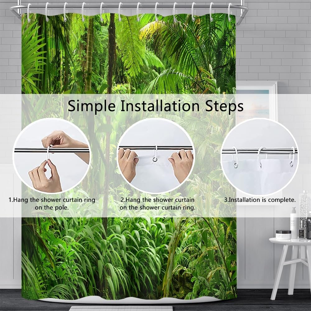 Piante Tenda da doccia Primavera Paesaggio della giungla Tenda da bagno 3D Natura scenario foresta tropicale albero primavera paesaggio Tenda da doccia resistente alla muffa 240x180cm