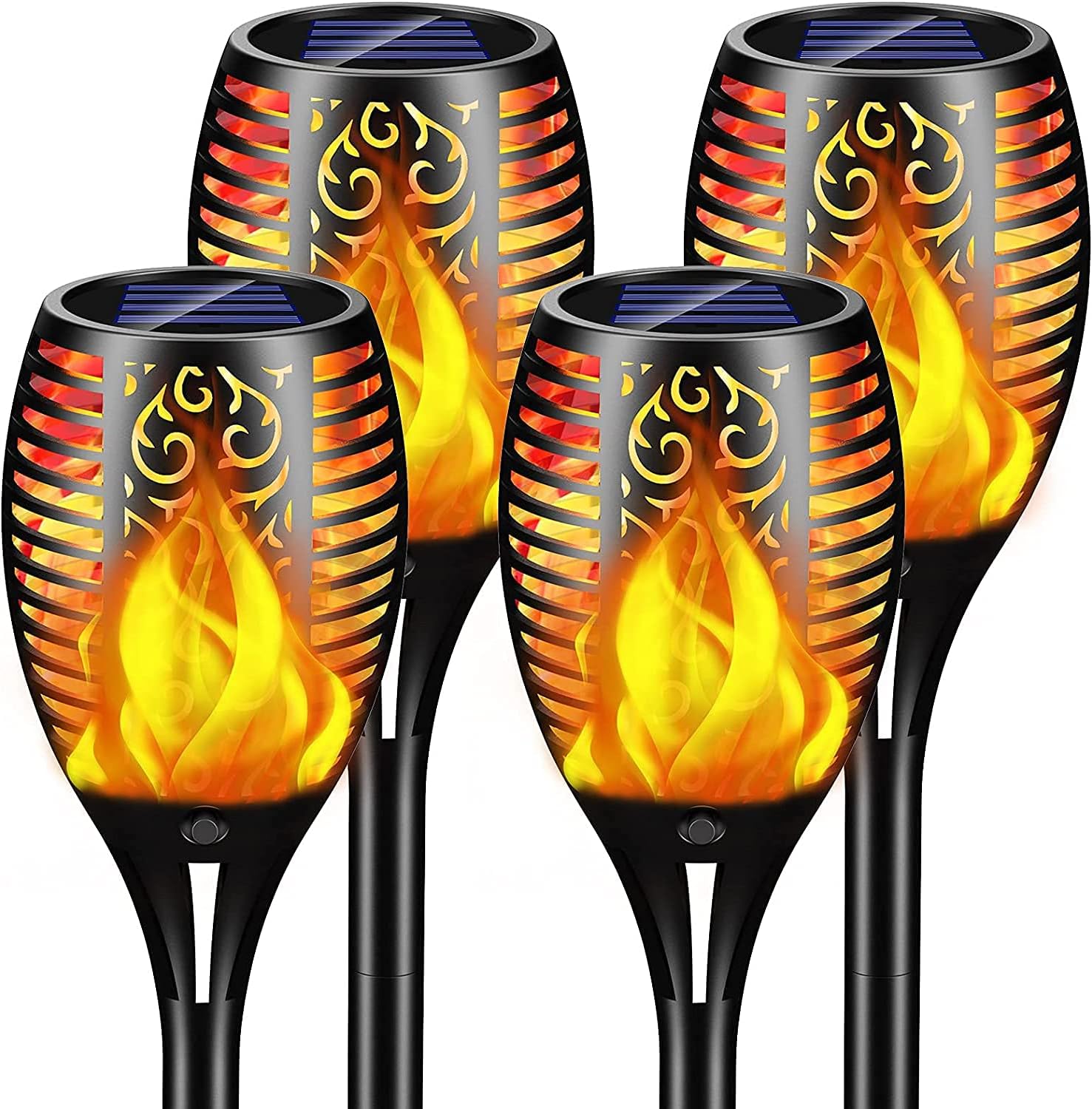 4 Solar Gartenfackeln Mit Flammeneffekt - IP65 Wasserdicht, 96 LED