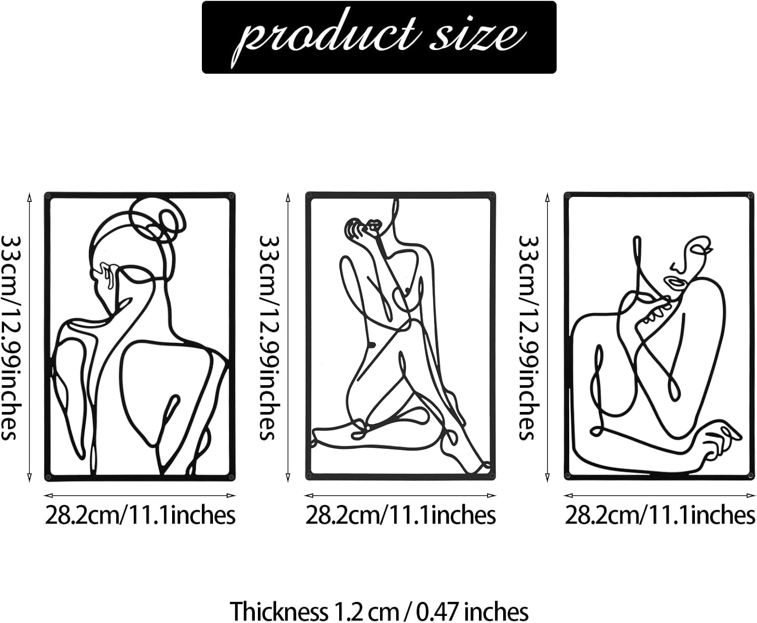 CHENGU 3 Pieces Metal Minimalist Abstract Woman Wall Art Line Drawing Wall Art Decor Single Line Female Home Hanging Wall Art Decor for Kitchen Bathroom Living Room (Black, Vibrant Style) : Home & Kitchen