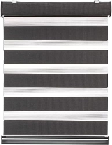 Miniatura 2 de Changshade RBS46BK72A - Persiana enrollable sin cordones estilo cebra con cajón, dos capas de malla y tela opaca para el día y la noche, 46 pulgadas