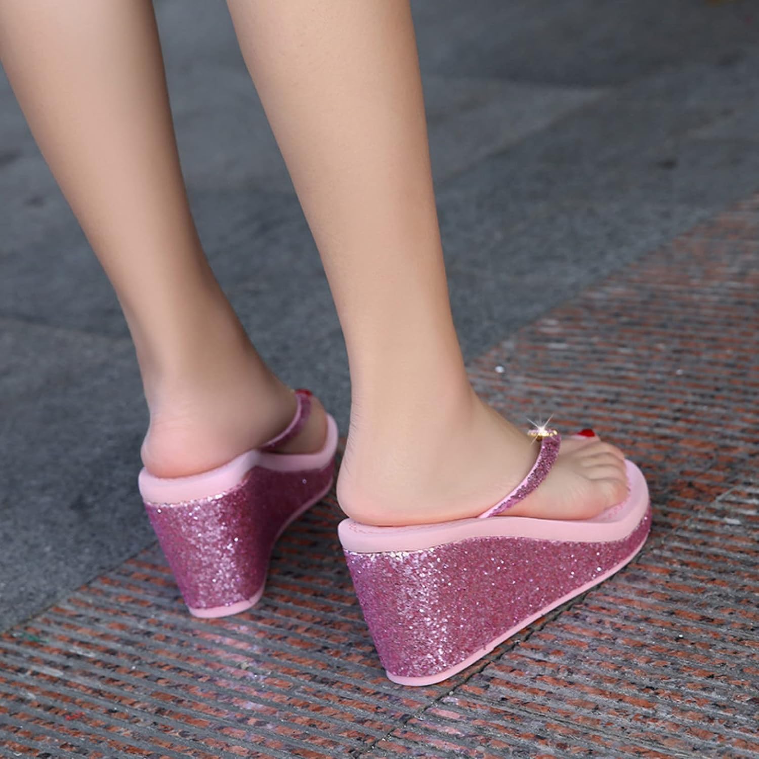 [センダ チシヨ] ビーチサンダル レディース 厚底 ビジュー 軽い トングサンダル 歩きやすい ヒール8cm 海 痛くない 女の子