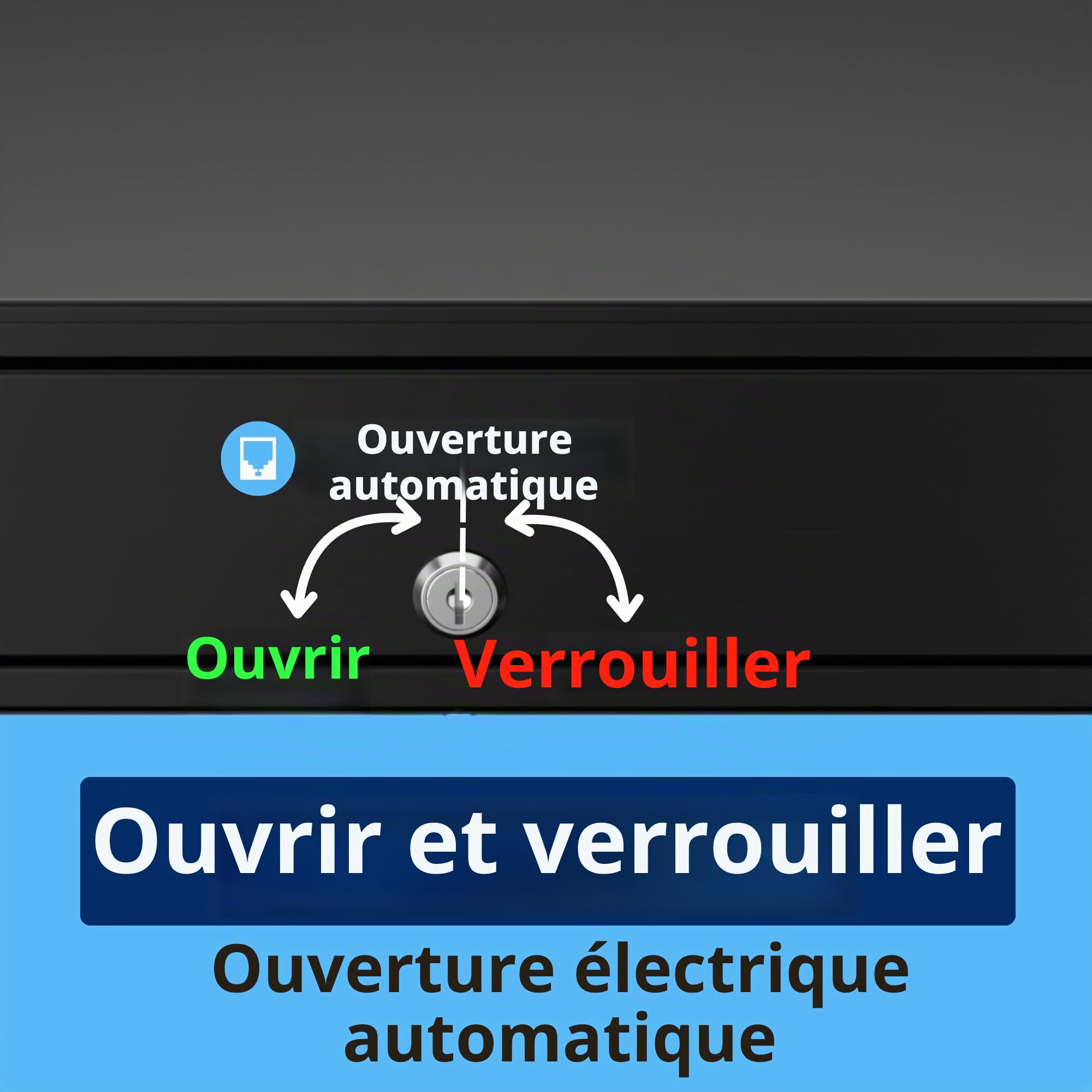 Tiroir caisse caisse pour imprimante de reçus et enregistreur de caisse. 4 billets / 8 pièces (euros) - Noir, automatique RJ, structure en acier - 42 x 41 x 10 cm