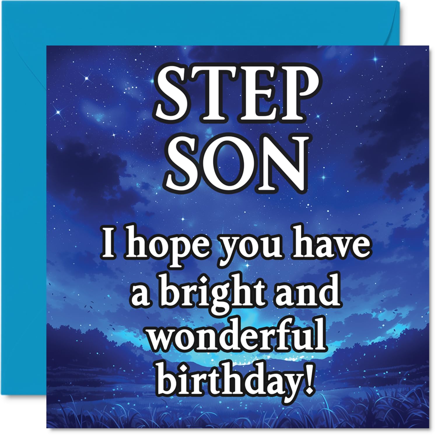 Step Son Birthday Card - Magical Night Sky - Happy Birthday Card for Step Son from Dad Mum, 145mm Bright and Wonderful Sentiment Bday Greeting Cards