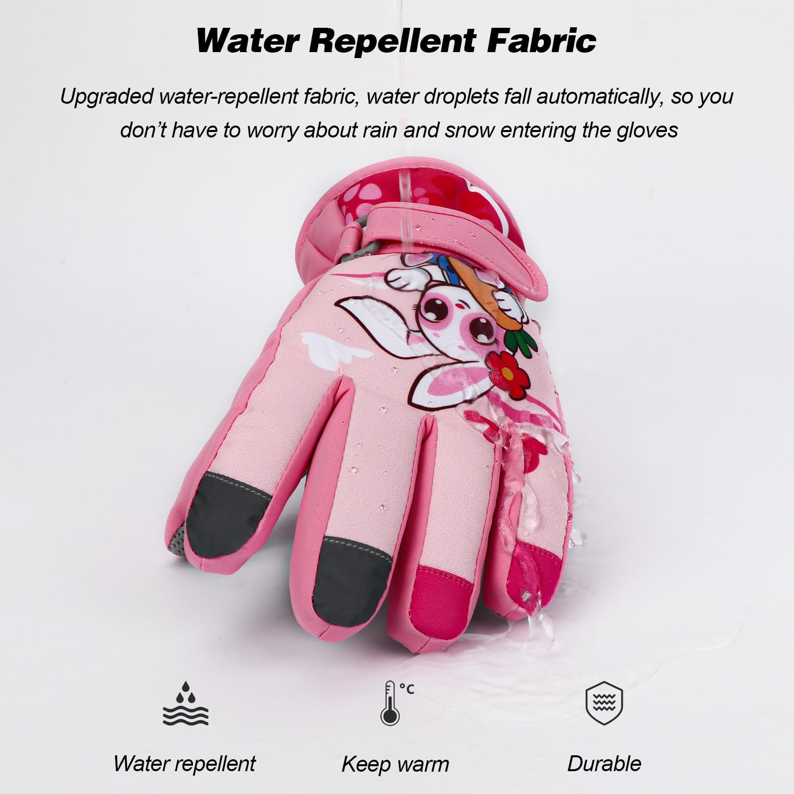 JUPSK Gants De Ski Enfant Moufles Imperméables - Rose Licorne - Chauds Pour Hiver Ski Snowboard 3-14 Ans