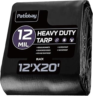 Tarp 12x20FT, 12 Mil, Heavy Duty Waterproof Tarps with Grommets Every 23.6", 420D Thick Plastic Tarp, UV Resistant, Tear & Fade Resistant, Reinforced Edges for Outdoor Pool, Camp, Tent