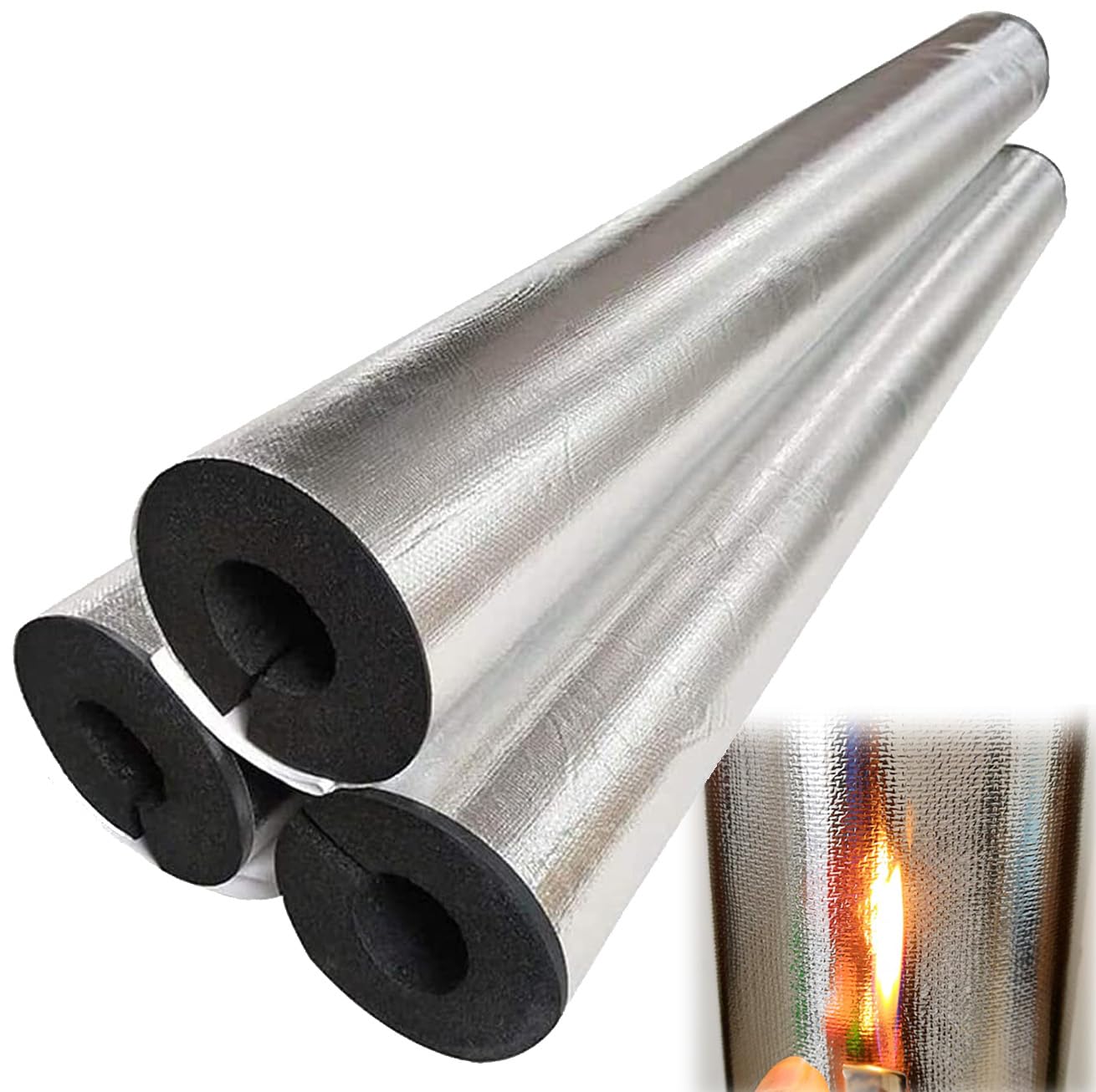 Tubo de Espuma, Fundas de Aislamiento Térmico para Tuberías Exteriores, Coquilla Aislante de Papel de Aluminio Autoadhesivo, para Tubos de Agua y Calefacción (ID)219mm x (T)30mm x (L)0.95m