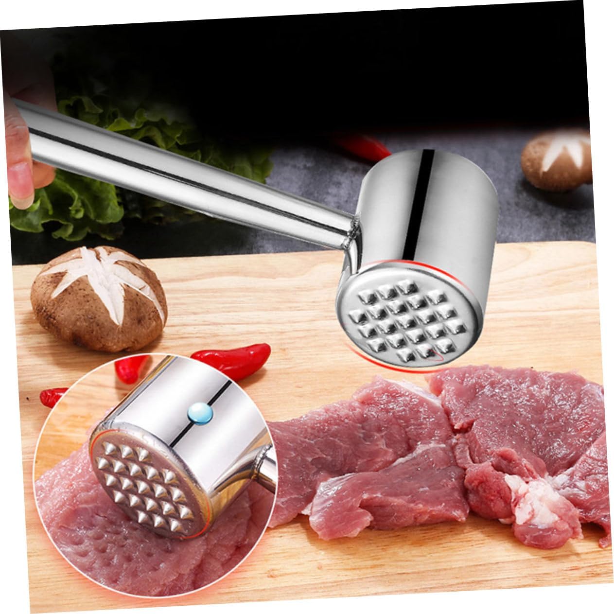 304 Stainless Steel Meat Tenderizer Mallet Adjustable Meat Hammer for Beef Chicken Pork Easy-Grip Cooking Tool for Kitchen and BBQ Use 2-Piece Set