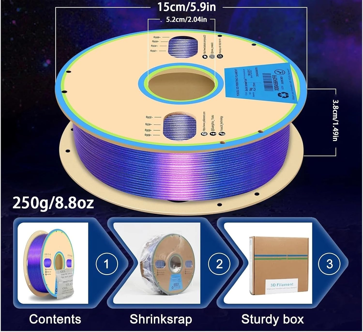 3D Printer Filament, Chameleon Color Shift Filament 1.75mm, Glow in Dark Filament 1.75mm for 3D Printer, Purple Color