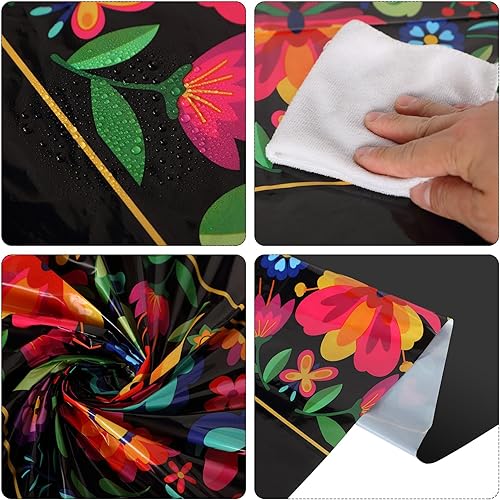 Miniatura 3 de Oudain Mantel de plástico de 3 piezas de 108 x 54 pulgadas, impermeable, para decoración mexicana, para fiestas nocturnas de tacos, fiestas