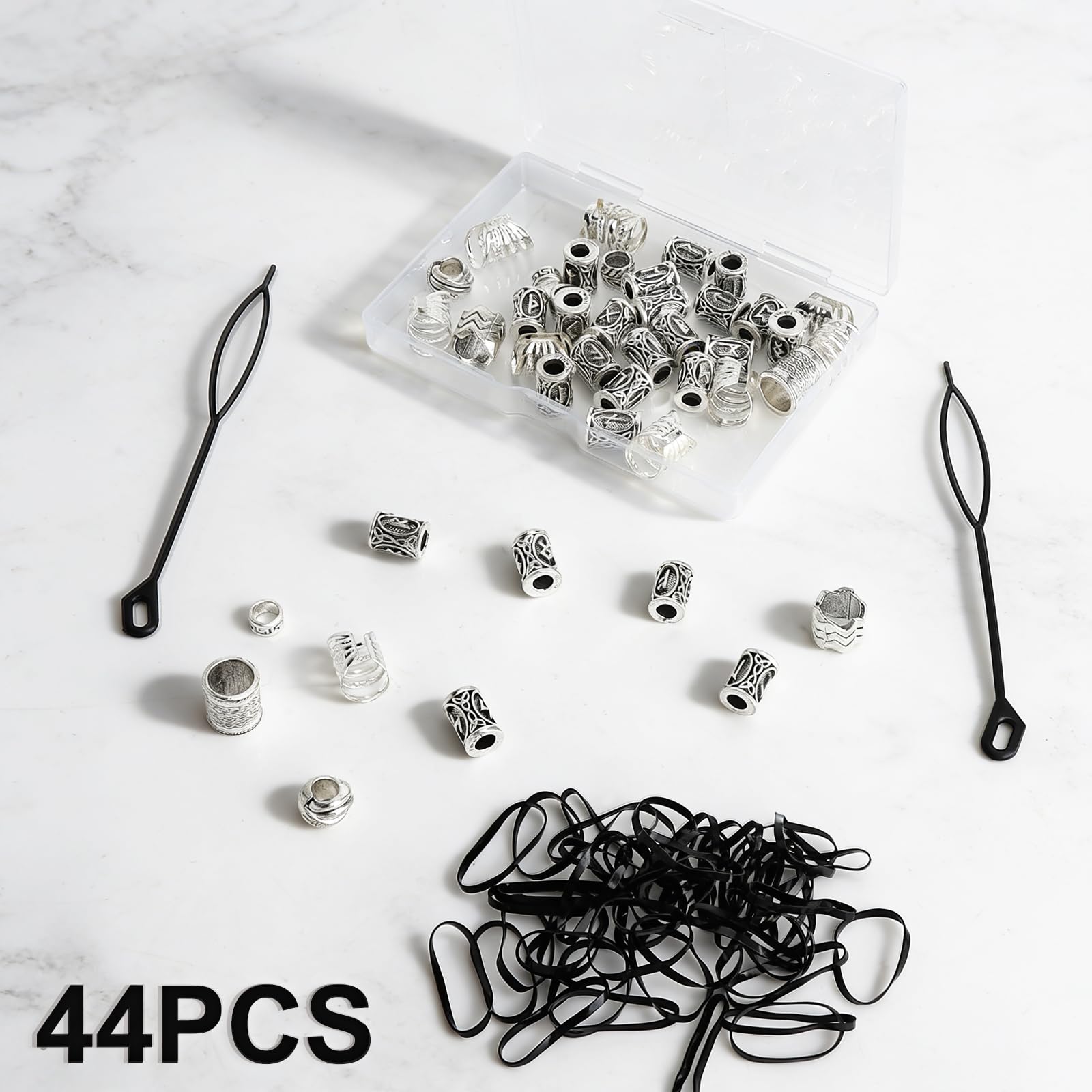 Perlas para Cabello Dreadlocks Barba Hombre Accesorios Pelo Estilo Vikingo Set 44 Piezas con Caja