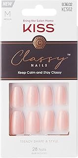 Classy French Nail Manicure Kit with Gel Finish,Medium,Coffin Shaped,Includes Pink Nail Glue (Net Wt. 2 g / 0.07oz.),Mini Nail File,Manicure Stick, 28 Fake Nails,Cozy Meets Cute,28 Count